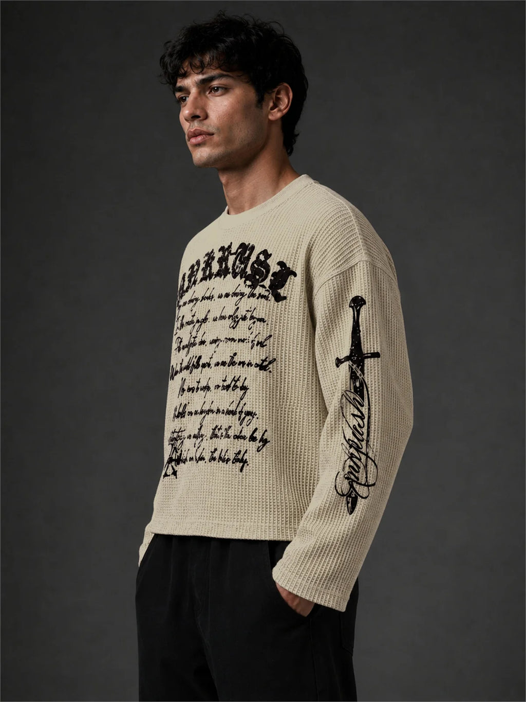 PREMIUM BOXY FIT GRAPHIC WAFFLE T-SHIRT – OFF WHITE