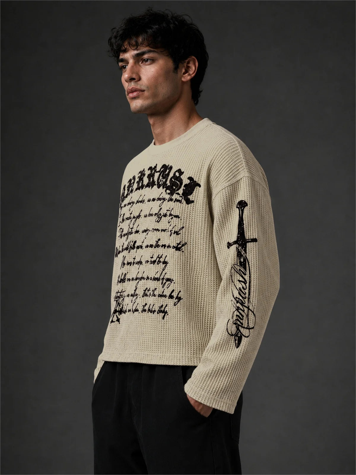 PREMIUM BOXY FIT GRAPHIC WAFFLE T-SHIRT – OFF WHITE