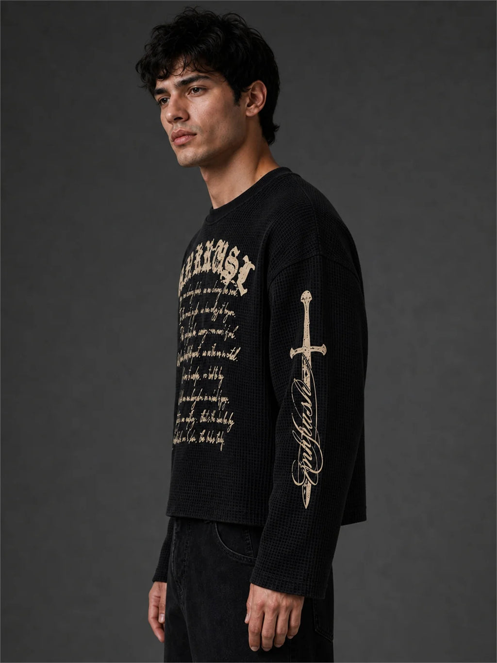 PREMIUM BOXY FIT GRAPHIC WAFFLE T-SHIRT – BLACK