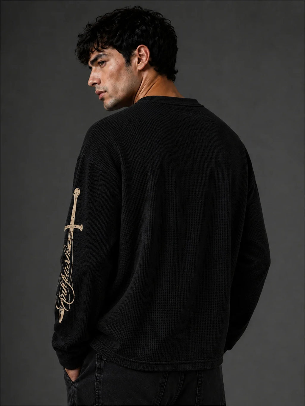 PREMIUM BOXY FIT GRAPHIC WAFFLE T-SHIRT – BLACK