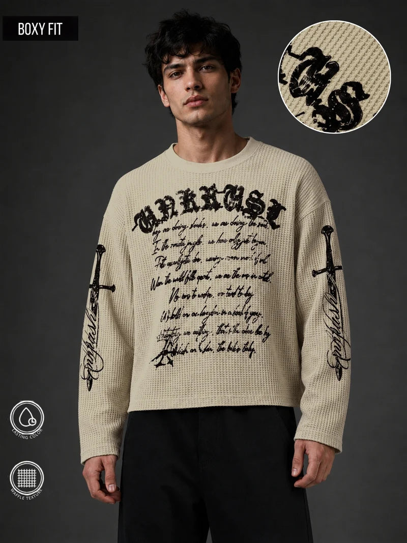 PREMIUM BOXY FIT GRAPHIC WAFFLE T-SHIRT – OFF WHITE