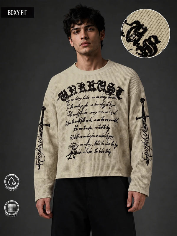 PREMIUM BOXY FIT GRAPHIC WAFFLE T-SHIRT – OFF WHITE