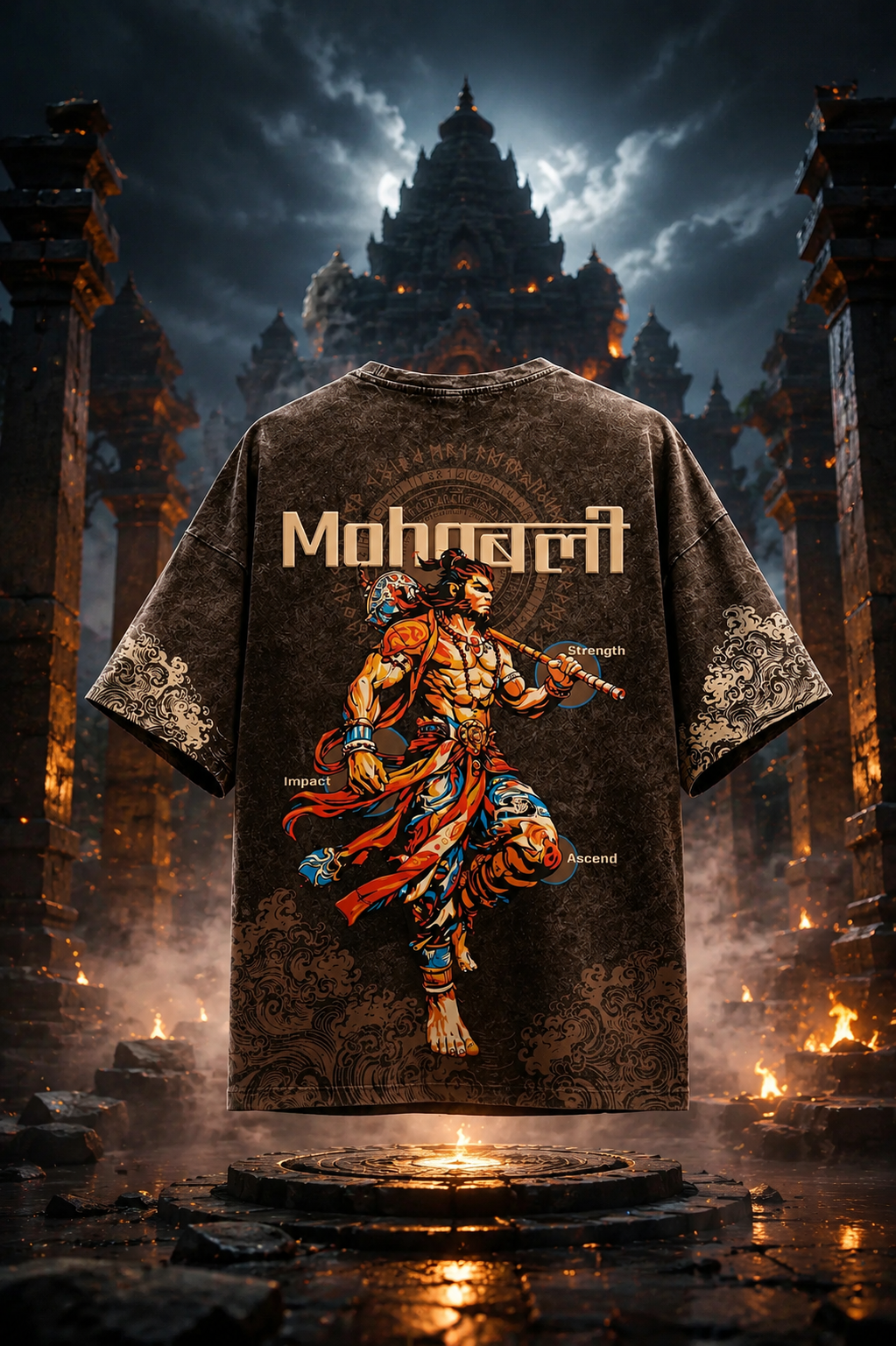 Mahabali Hanuman Oversized Acid Wash T-Shirt | Premium 240 GSM Cotton | TRENDWEAR