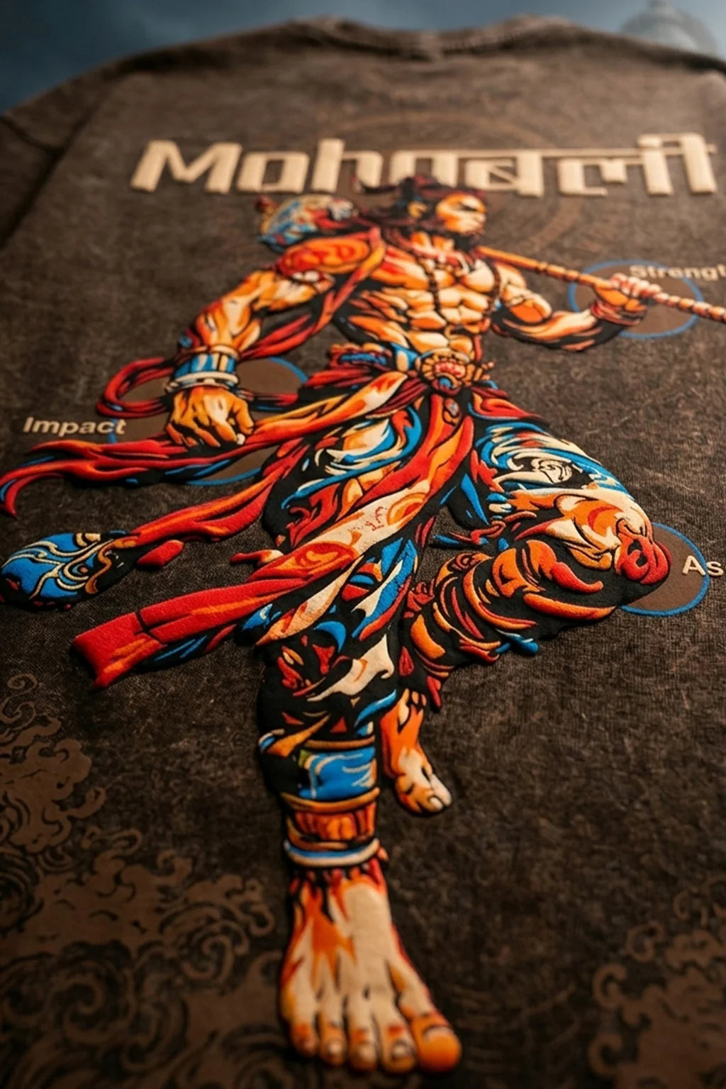 Mahabali Hanuman Oversized Acid Wash T-Shirt | Premium 240 GSM Cotton | TRENDWEAR