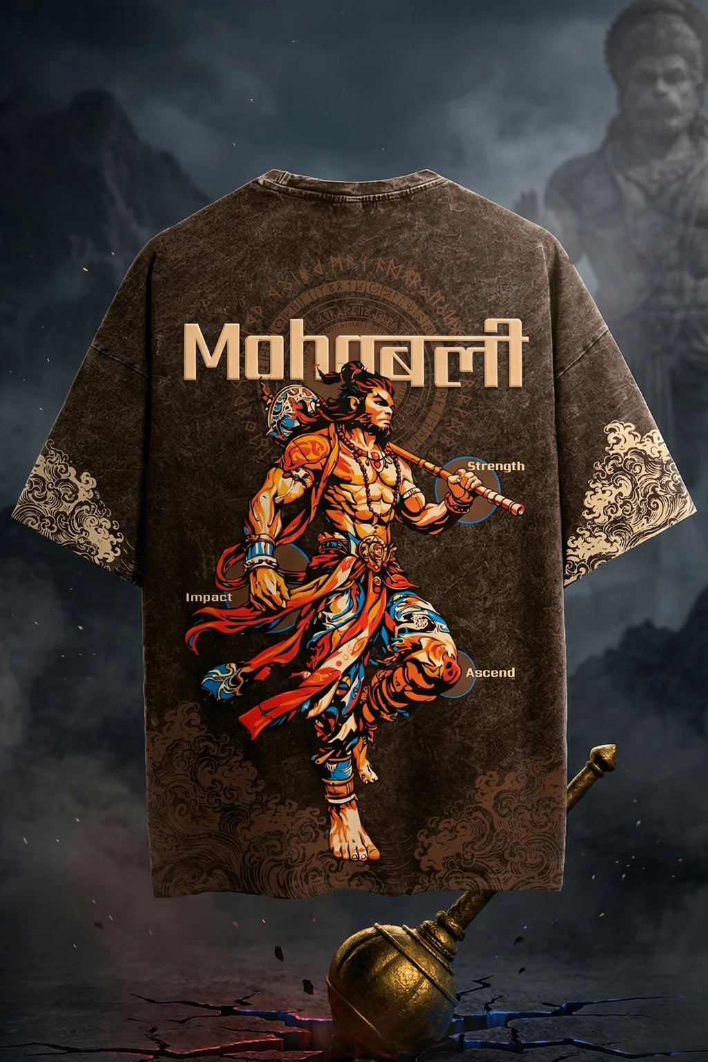 Mahabali Hanuman Oversized Acid Wash T-Shirt | Premium 240 GSM Cotton | TRENDWEAR