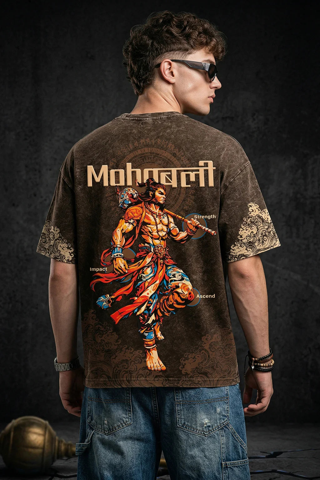 Mahabali Hanuman Oversized Acid Wash T-Shirt | Premium 240 GSM Cotton | TRENDWEAR