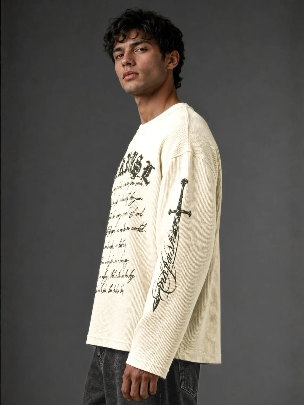 PREMIUM BOXY FIT GRAPHIC WAFFLE T-SHIRT – WHITE
